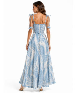 Alternative view of Maxi Φόρεμα με Γαλάζιο Paisley Print, Δέσιμο στους Ώμους και Ζώνη