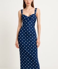 Φόρεμα μπλέ πουά σατινέ