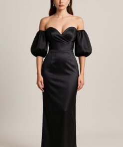 Alternative view of Φόρεμα maxi με σατέν υφή ανοιχτούς ώμους και φουσκωτά μανικιά