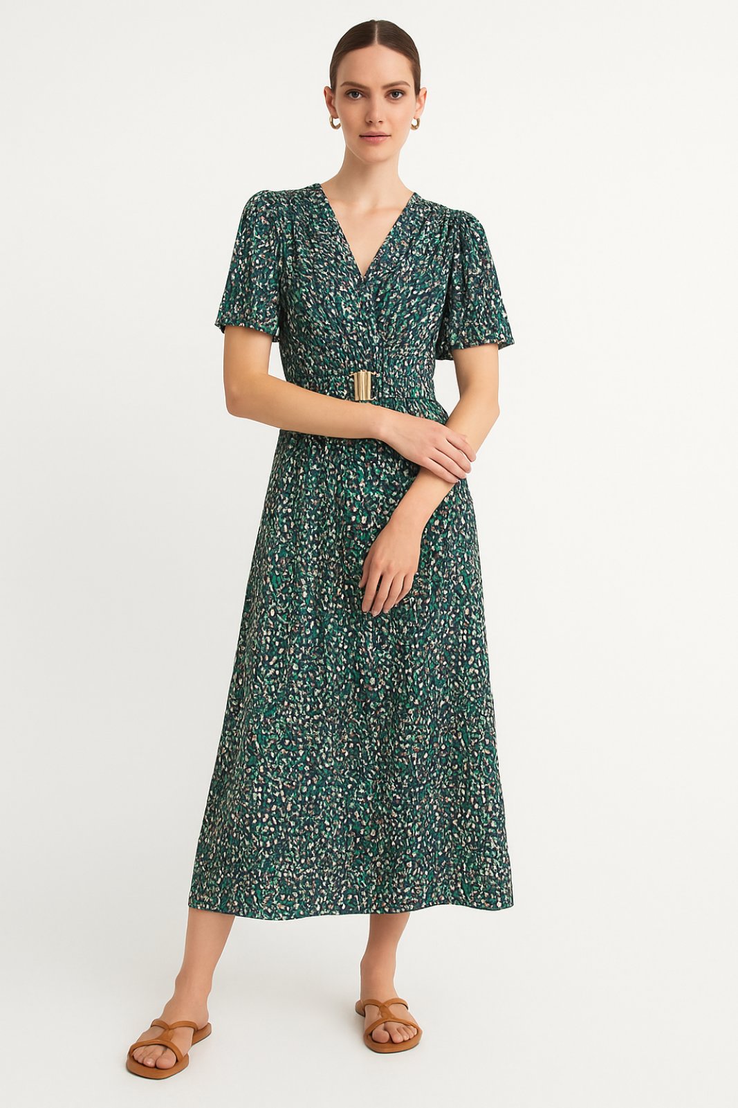 Φόρεμα εμπριμέ με ζώνη