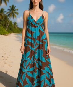 Φόρεμα  μακρύ ανοιχτή πλάτη εμπριμέ 100% cotton