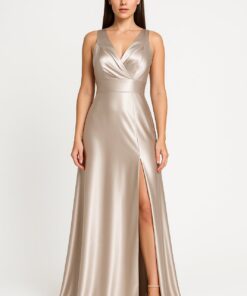 Φόρεμα σατινέ μάξι με σκίσιμο