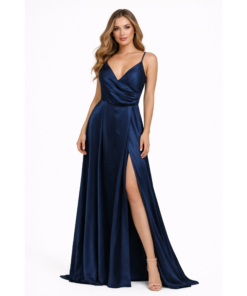 Φόρεμα maxi σατέν με ελαφρύ άνοιγμα plus size