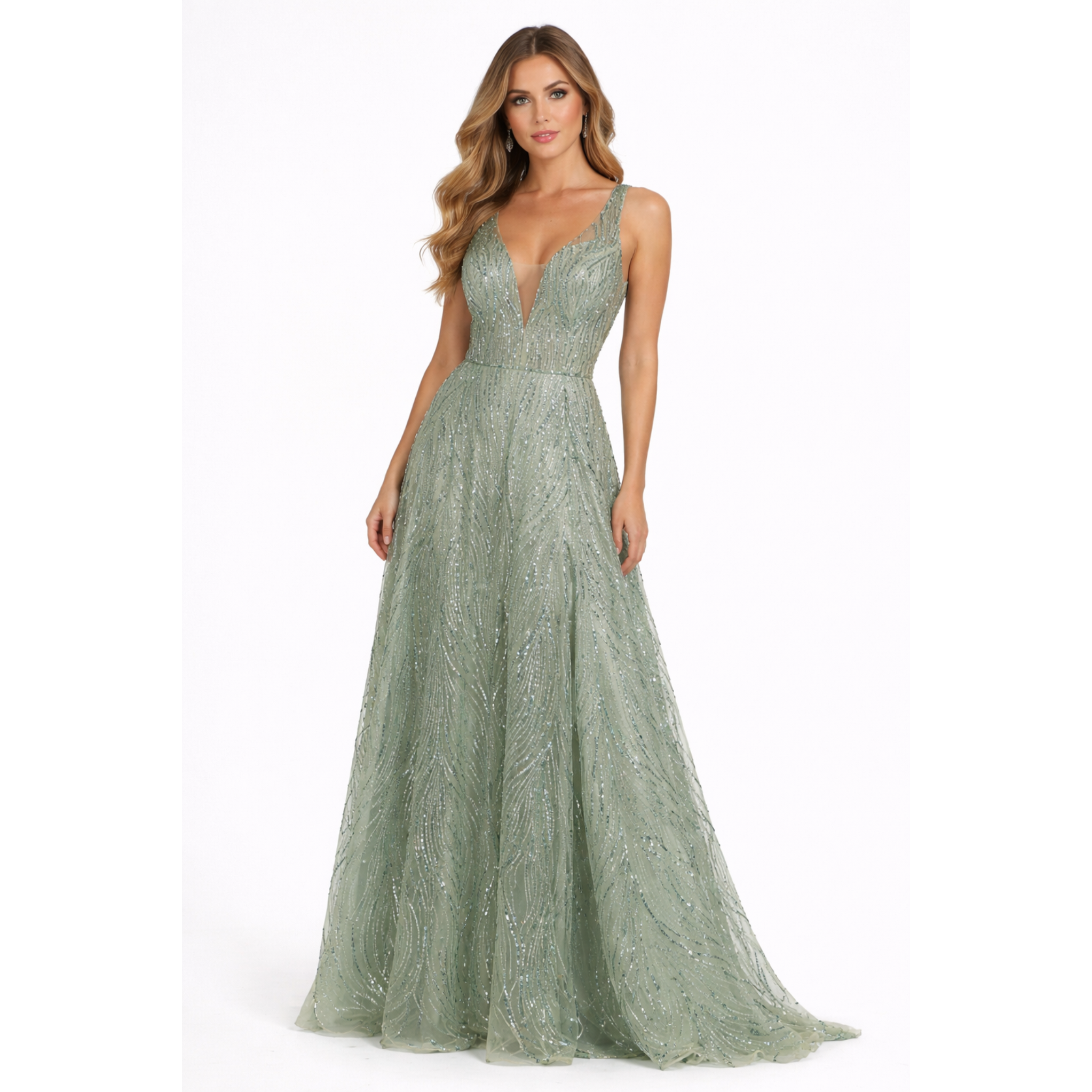 Φόρεμα αμπιγιέ σε παστέλ φυστικί plus size