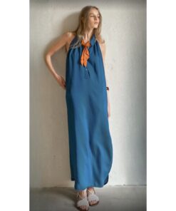 Φόρεμα ύφασμα τζιν  Α γραμμή με φουλάρι