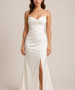 Φόρεμα λευκό ενισχυμένο σατέν