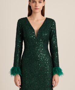 Φόρεμα αμπιγιέ κοντό με παγιέτα και πούπουλο