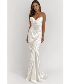 Φόρεμα λευκό ενισχυμένο σατέν