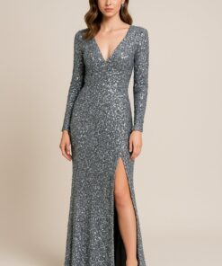 Φόρεμα αμπιγιέ ασημί παγιέτα και σκίσιμο