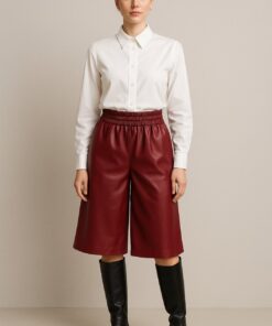 Βερμούδα δερματίνι με εσωτερική επένδυση-λάστιχο-τσέπη ίσια φαρδιά γραμμή