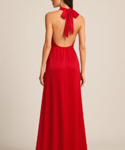 Alternative view of Κόκκινο σατέν μάξι φόρεμα