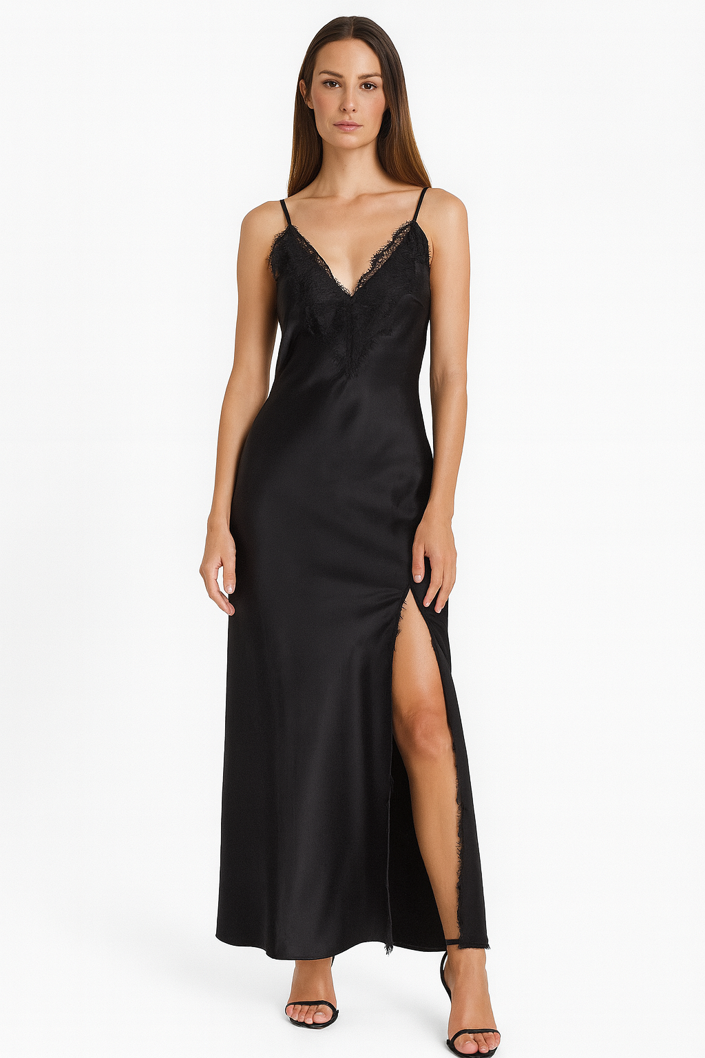 Σατέν maxi φόρεμα lingerie με διακόσμηση δαντέλας - Image 3