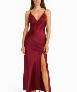 Σατέν maxi φόρεμα lingerie με διακόσμηση δαντέλας