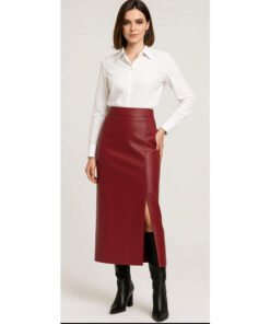 Φούστα δερματίνι με σκίσιμο και εσωτερική επένδυση