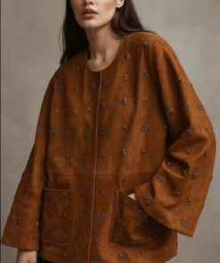 Γυναικείο Suede Oversized Jacket Καμηλό με διακόσμηση