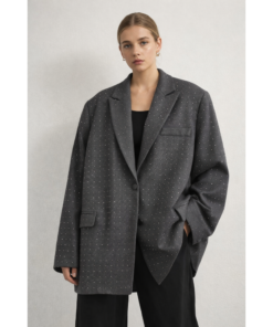 Over Size  Γκρί Σκούρο Σακάκι Με Στρας