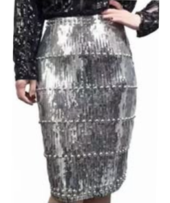 Φούστα στο γόνατο με παγιέτα και τρουκς