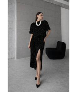 Σετ μπλούζα και midi φούστα με κρόσσια