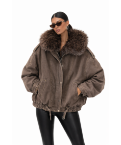 Denim Jacket σε καφέ με Γούνα Εσωτερικά & στον Γιακά