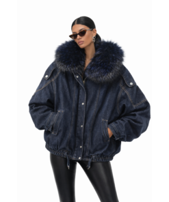 Blue Denim Jacket με Γούνα Εσωτερικά & στον Γιακά