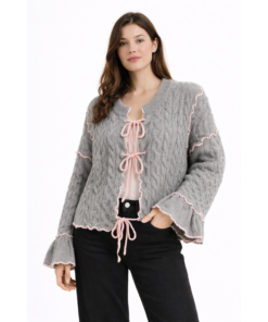 Πλεκτή Ζακέτα με Καμπάνα Μανίκια & Δέσιμο Μπροστά