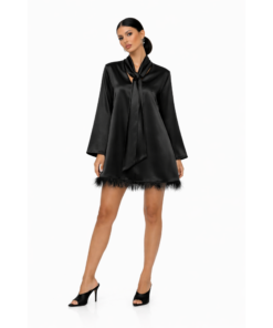 Σατέν Mini Φόρεμα Με Πούπουλα