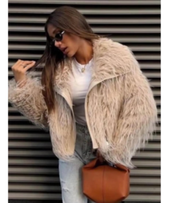 Μακρύτριχη Γούνα Oversized με Δερμάτινη Λεπτομέρεια Στο Φερμουάρ