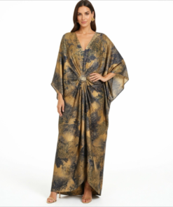 Αμπιγιέ Εμπριμέ Σατέν Maxi Φόρεμα Με Διακοσμητική Καρφίτσα