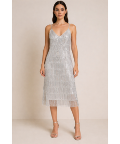 Μίντι Φόρεμα με Κρόσσια & Παγιέτες