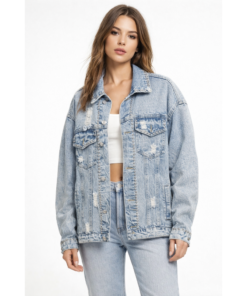 Oversized Τζιν Τζάκετ με Μεταλλικά Τρουκς