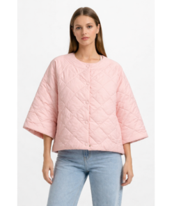 Ροζ Καπιτονέ Jacket με 3/4 Μανίκι – Oversized