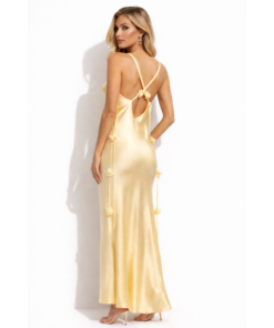 Alternative view of Maxi Σατέν Φόρεμα με Διακοσμητικά Λουλούδια & Ανοιχτή Πλάτη