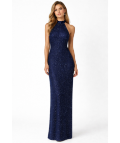 Maxi Φόρεμα Halter Με Τρουκς & Ανοιχτή Πλάτη με Δέσιμο Φιόγκο