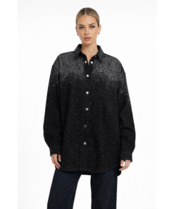 Oversized Τζιν Τζάκετ με Strass Σε Σκούρο Μπλε