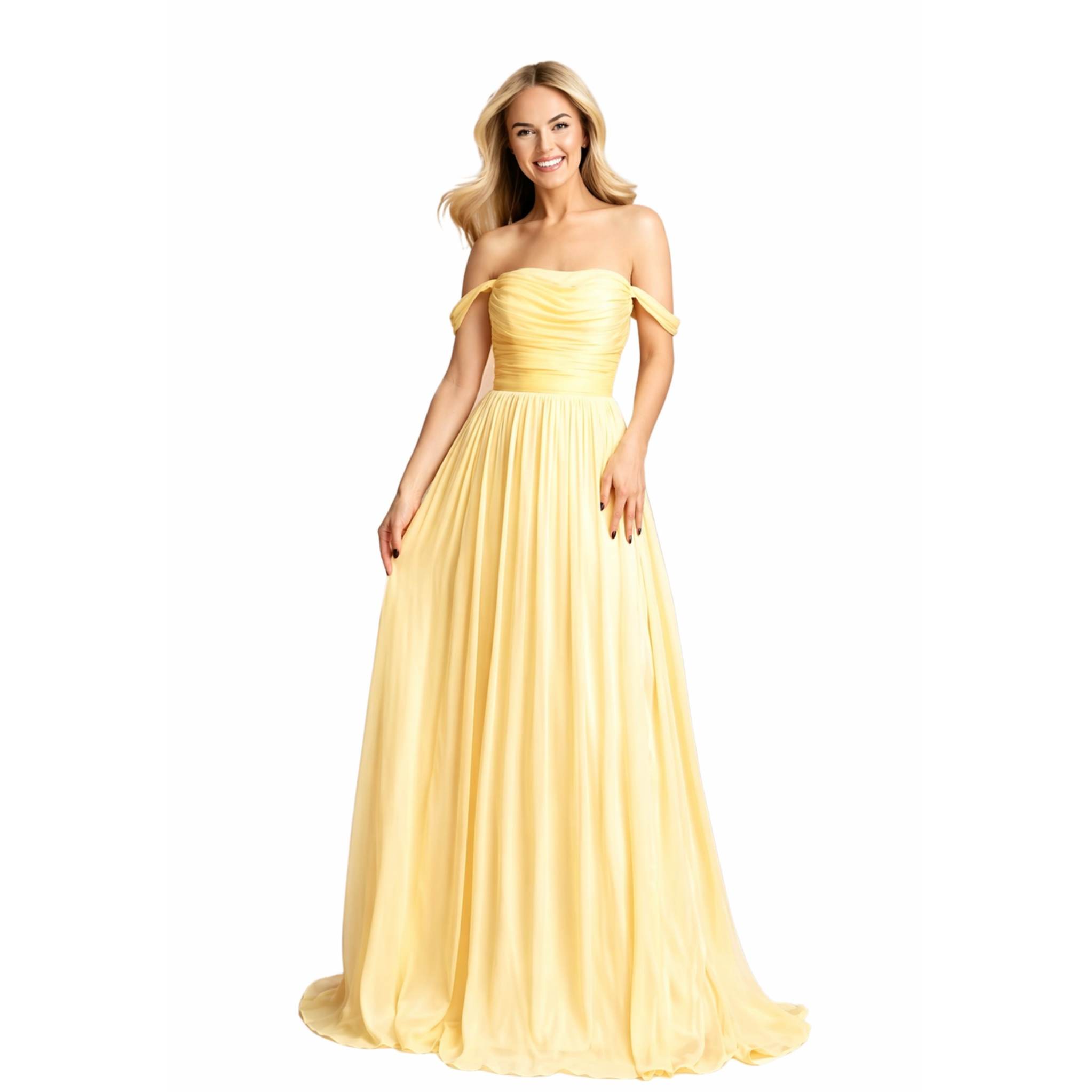Elegant Maxi Φόρεμα Κίτρινο με Σούρα στο Μπούστο & Off-Shoulder Μανίκια