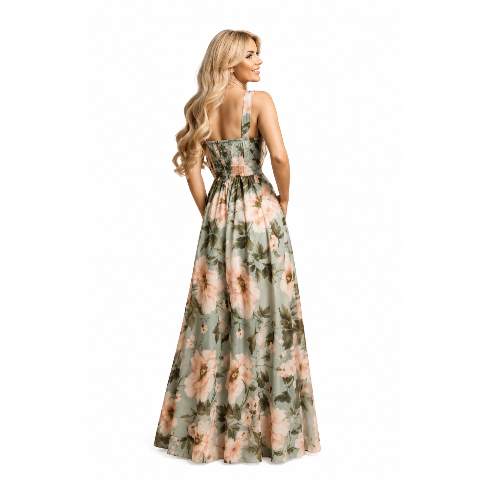Floral Maxi Φόρεμα με Άνοιγμα στο Μπούστο - Image 2