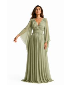 Plus Size Maxi Φόρεμα Σιφόν Κρουαζέ με Αέρινα Μανίκια