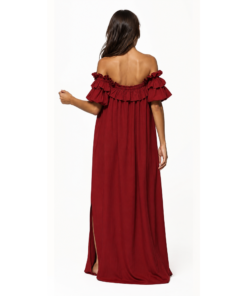 Alternative view of Μακρύ Off-Shoulder Φόρεμα με Βολάν σε Κεραμίδι