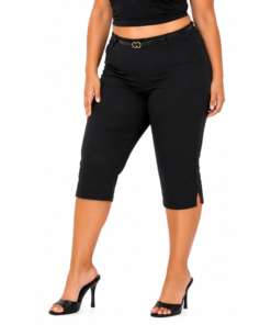 Plus Size Ψηλόμεσο Capri Παντελόνι με Ζώνη