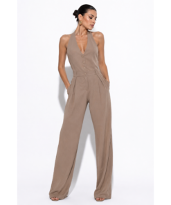 Ολόσωμη Φόρμα Halter με Ανοιχτή Πλάτη & Φαρδιά Γραμμή