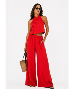 Σετ Βαμβακερό Παντελόνι και Crop top με Όρθιο Γιακά