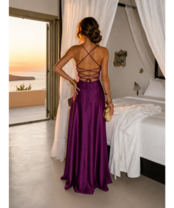 Alternative view of Satin Maxi Dress με Ανοιχτή Πλάτη σε Βυσσινί-Μωβ Απόχρωση