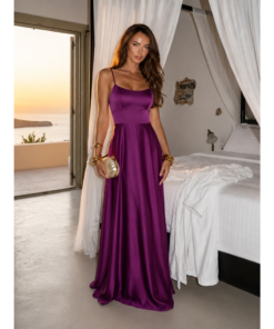 Satin Maxi Dress με Ανοιχτή Πλάτη σε Βυσσινί-Μωβ Απόχρωση